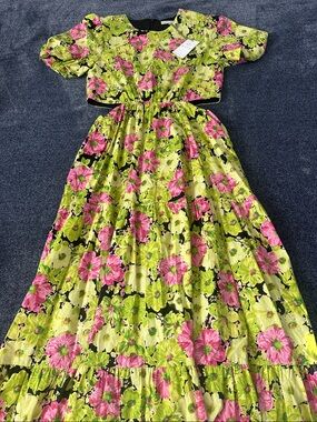 Wayf Pink & Lime Floral Two-Piece Maxi Dress